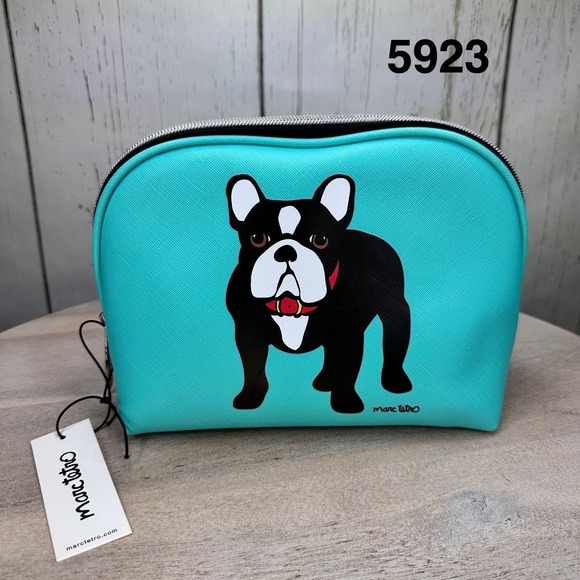 Marc Tetro Handbags - Marc Tetro Boston Terrier French Bulldog Teal Makeup Cosmetic Zipper Case